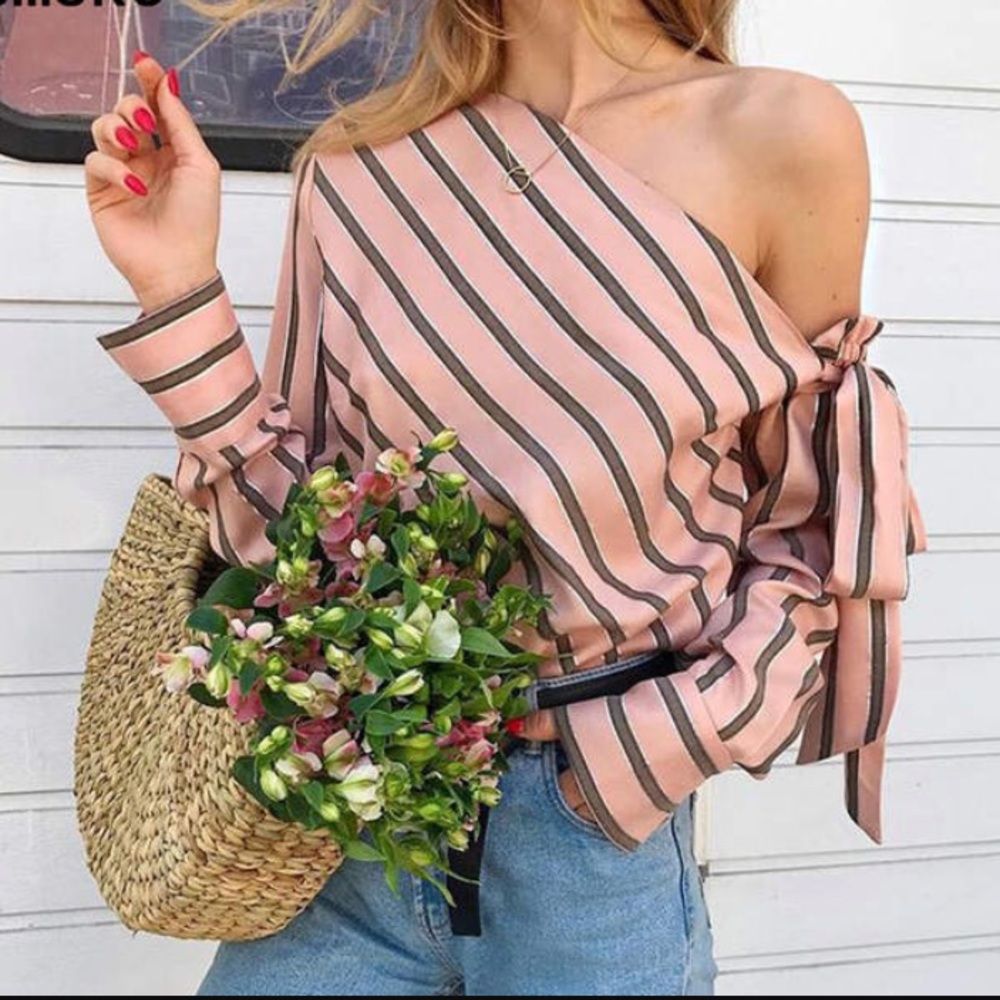One Shoulder Striped Blouse